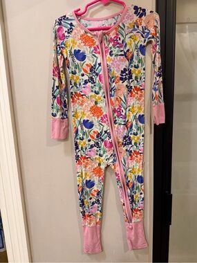 Little Sleepies Multicolor Floral Zip One-Piece with Pink Trim